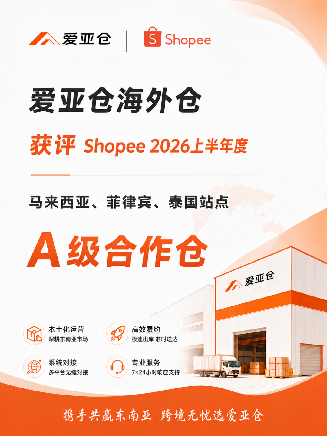 连续4年!爱亚仓获评Shopee 2026上半年多站点A级合作仓!插图1爱亚仓 连续4年!爱亚仓获评Shopee 2026上半年多站点A级合作仓!插图1爱亚仓